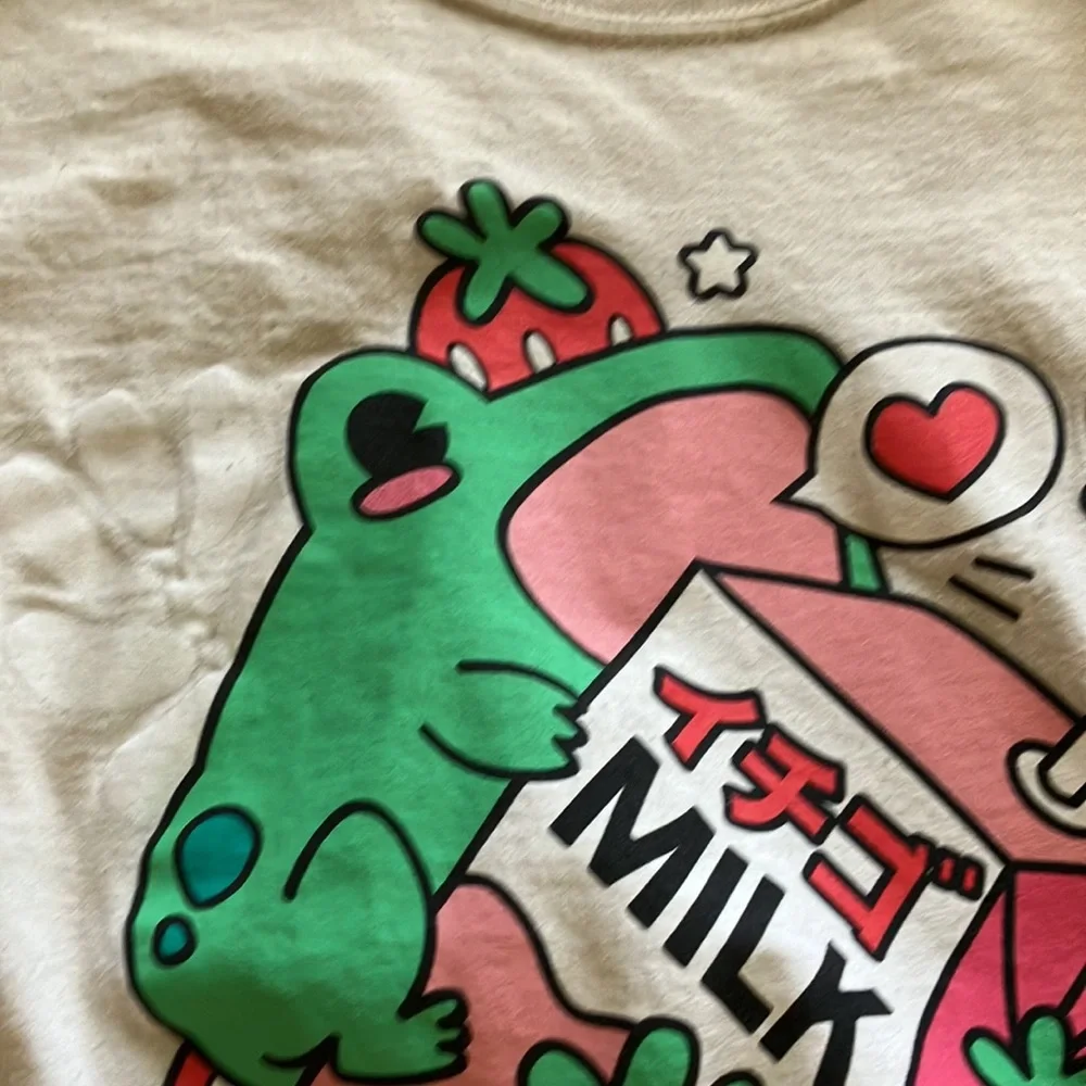 Cute Kawaii T-shirt that has a frog on it strawberry milk and strawberries - Picture 5 of 6